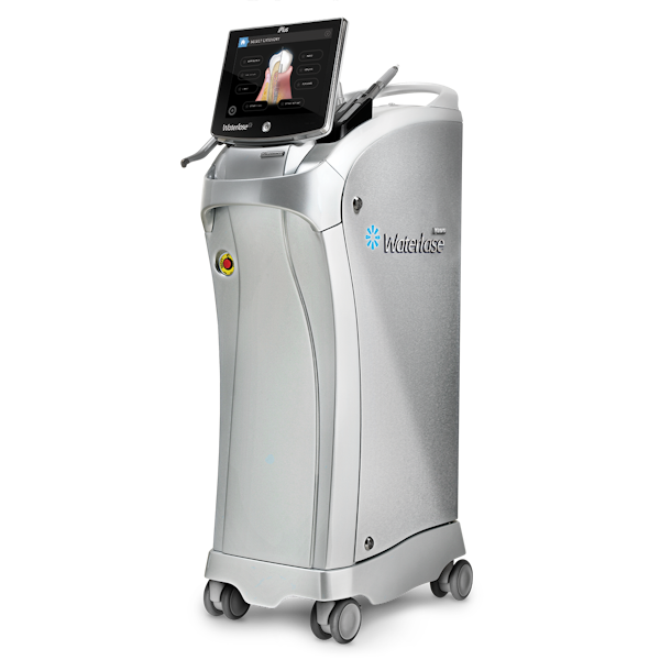 WaterLase dental laser system with touchscreen display on wheeled medical equipment cart.