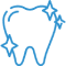 Blue outline of a tooth with a sparkle, representing dental care and cleanliness.