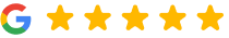Google logo with five gold stars indicating excellent dental practice rating review.
